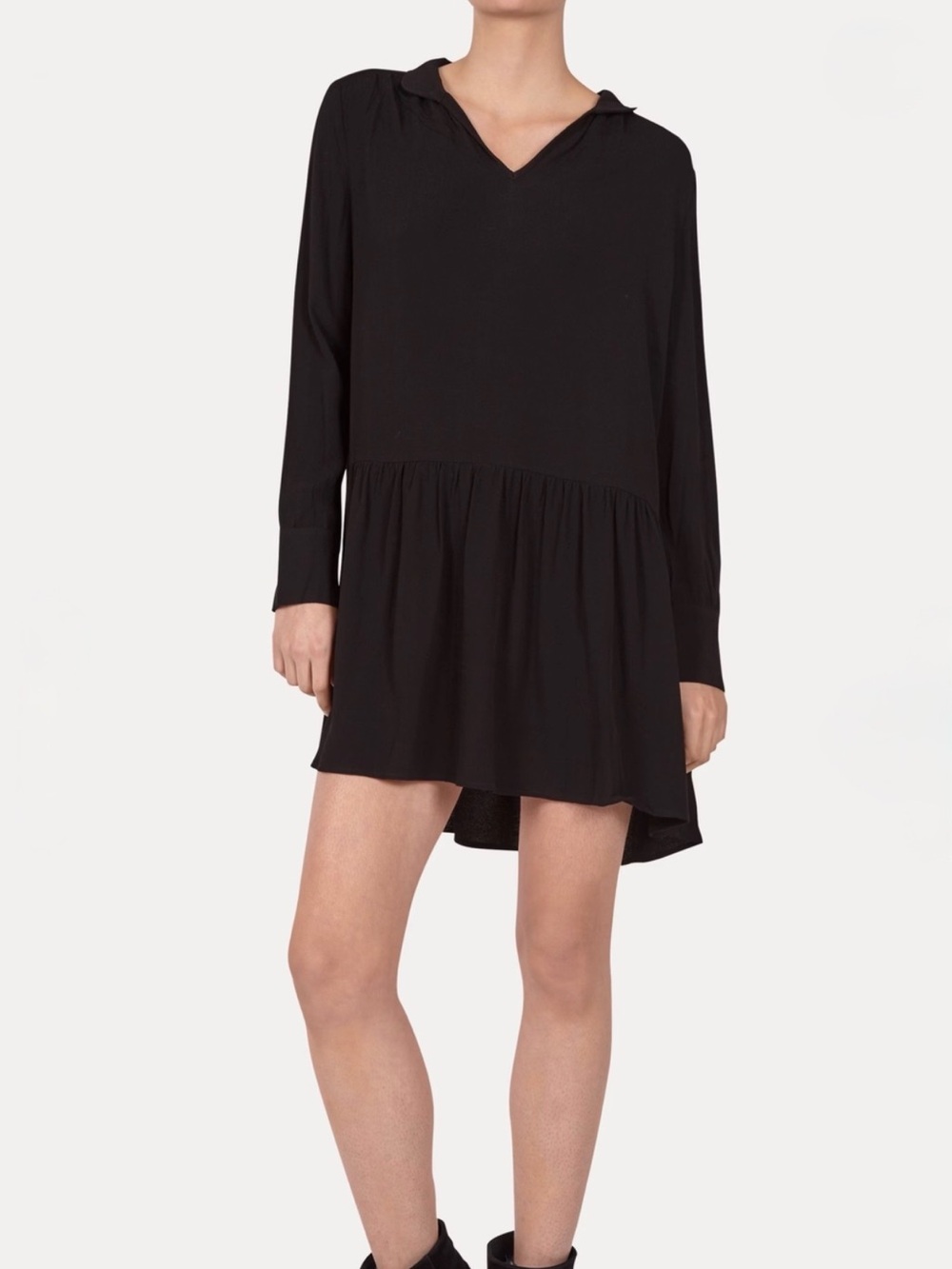 BA&SH Astor Mini Dress Black Loose Drape Breezy Fabric Drop Waist Collared Sz 0